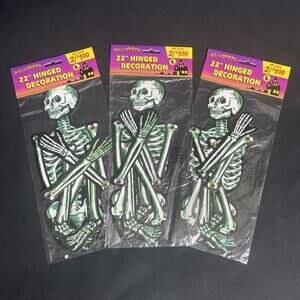 Vtg Set Of 3 Sealed Posable Jointed Skeleton 22” Vintage Halloween Decoration